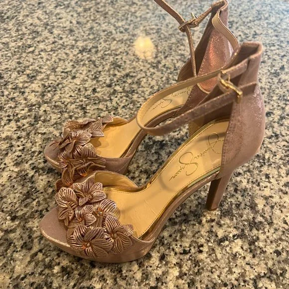 Jessica Simpson Womens Sz 10 Rose Gold Glitter Platform Heels Pink GUC - Picture 2 of 8